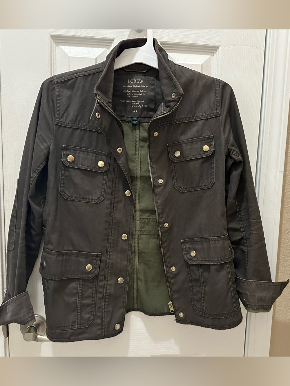 J. Crew Relaxed Boyfriend Field Jacket Olive Green Utility gold Buttons XS - Picture 13 of 13